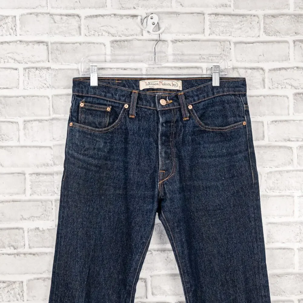 Johnson Motors Inc Men's Regid Denim Jeans indigo blue button fly sz 32x32